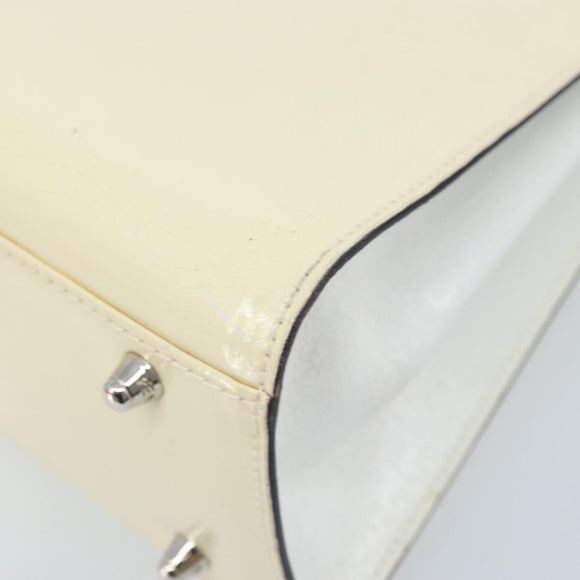 FENDI Hand Bag Patent leather Ivory Silver Auth YKZ263