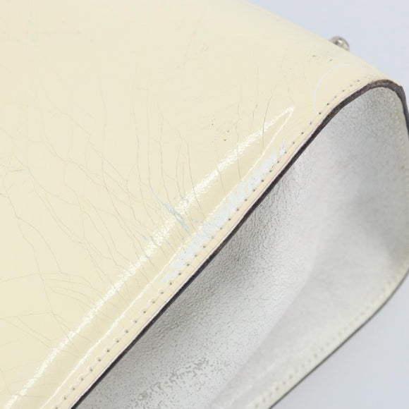 FENDI Hand Bag Patent leather Ivory Silver Auth YKZ263
