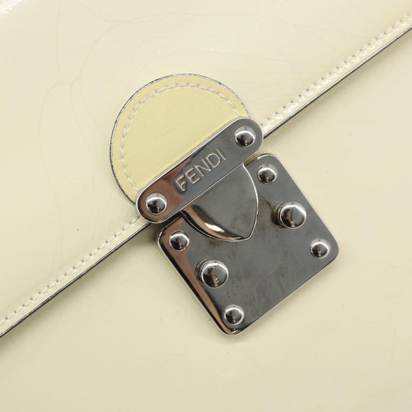 FENDI Hand Bag Patent leather Ivory Silver Auth YKZ263