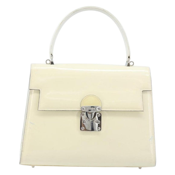 FENDI Hand Bag Patent leather Ivory Silver Auth YKZ263