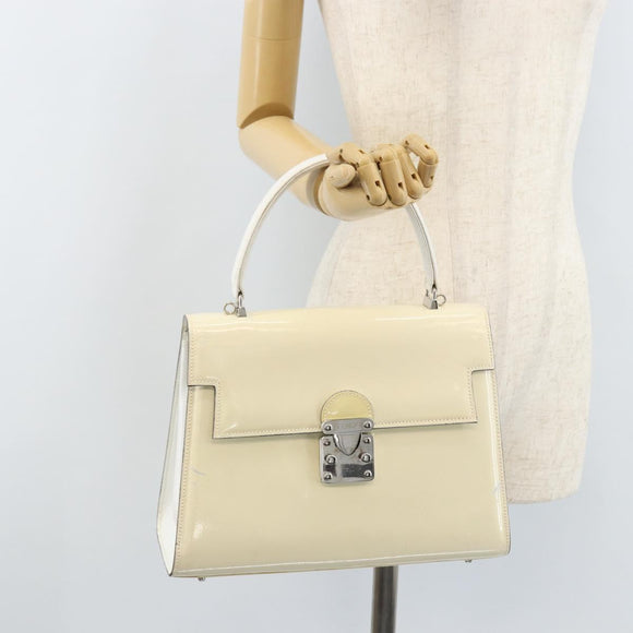 FENDI Hand Bag Patent leather Ivory Silver Auth YKZ263