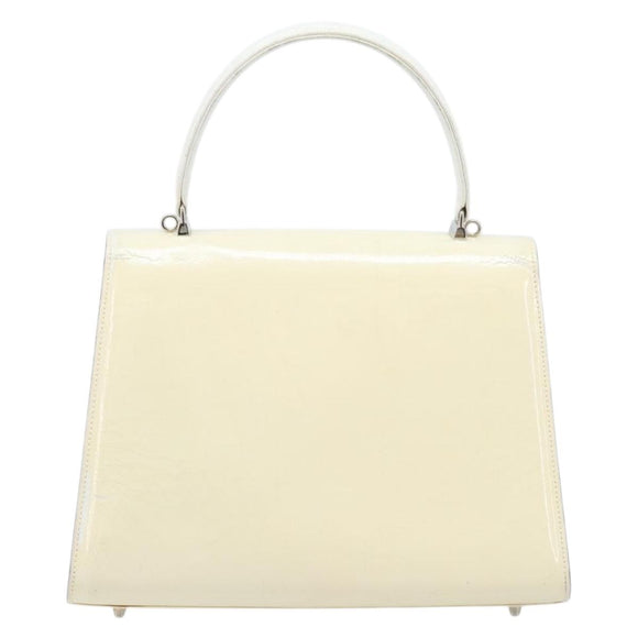 FENDI Hand Bag Patent leather Ivory Silver Auth YKZ263