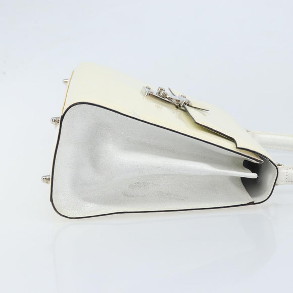 FENDI Hand Bag Patent leather Ivory Silver Auth YKZ263