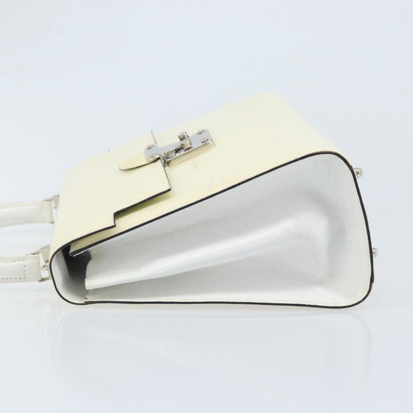 FENDI Hand Bag Patent leather Ivory Silver Auth YKZ263