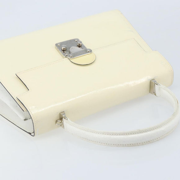 FENDI Hand Bag Patent leather Ivory Silver Auth YKZ263