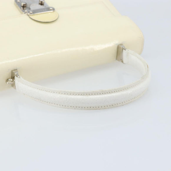 FENDI Hand Bag Patent leather Ivory Silver Auth YKZ263