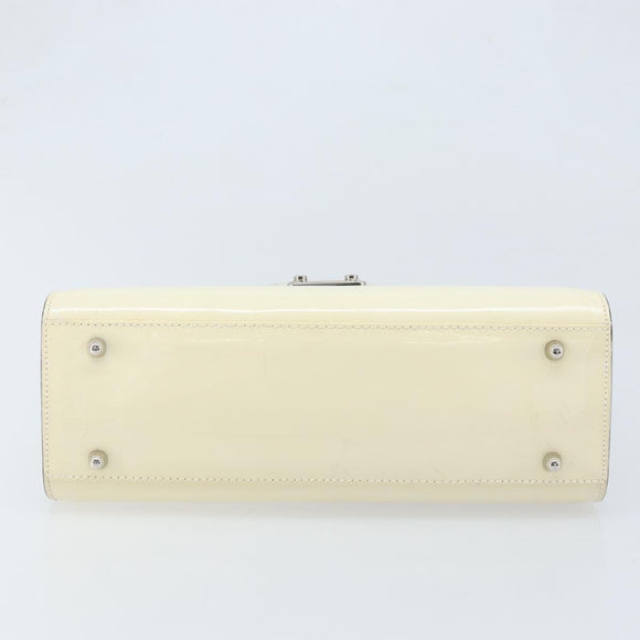 FENDI Hand Bag Patent leather Ivory Silver Auth YKZ263