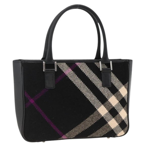 BURBERRY Nova Check Hand Bag Wool Black Auth YKZ271A