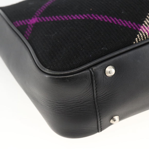 BURBERRY Nova Check Hand Bag Wool Black Auth YKZ271A