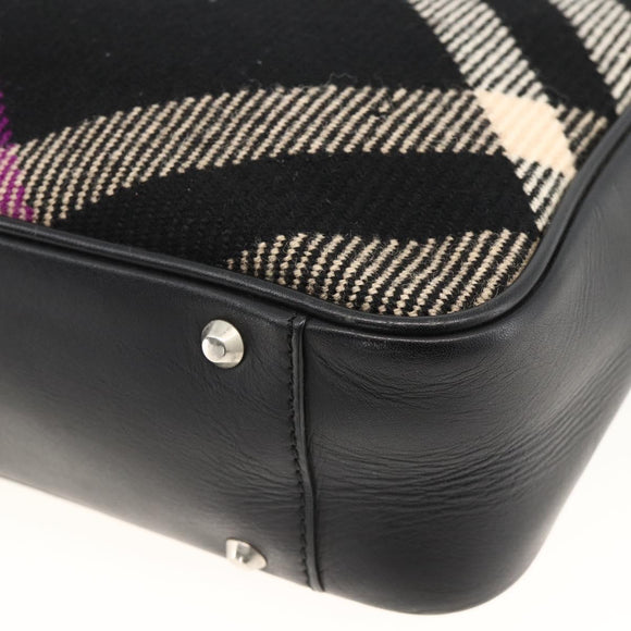 BURBERRY Nova Check Hand Bag Wool Black Auth YKZ271A