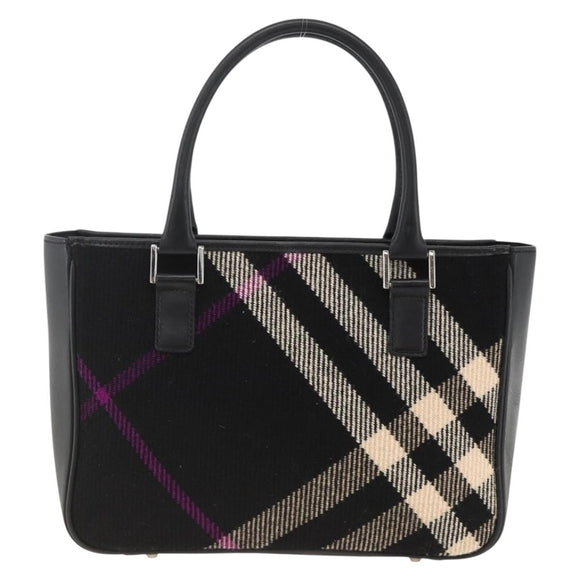 BURBERRY Nova Check Hand Bag Wool Black Auth YKZ271A