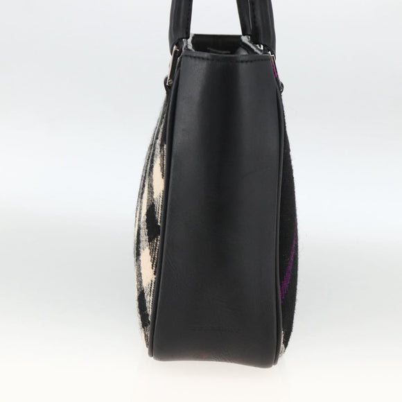 BURBERRY Nova Check Hand Bag Wool Black Auth YKZ271A