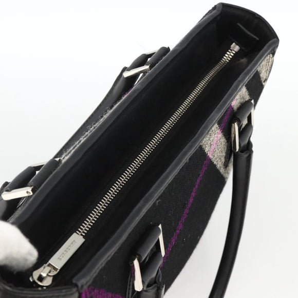 BURBERRY Nova Check Hand Bag Wool Black Auth YKZ271A