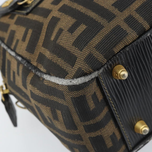 FENDI Zucca Canvas Hand Bag Black Brown Auth YKZ272