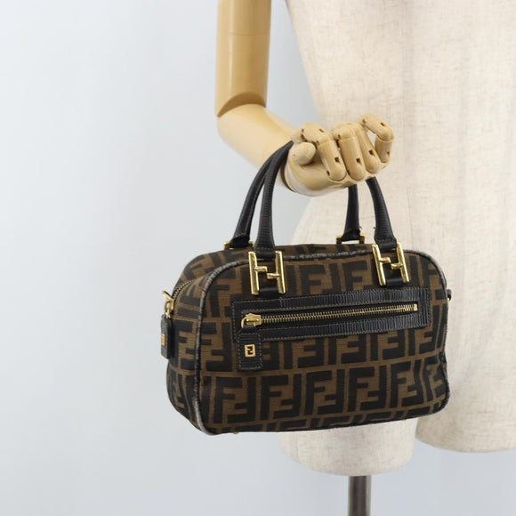 FENDI Zucca Canvas Hand Bag Black Brown Auth YKZ272