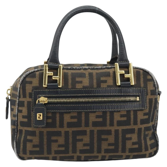 FENDI Zucca Canvas Hand Bag Black Brown Auth YKZ272