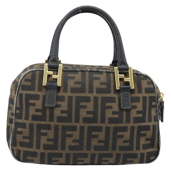 FENDI Zucca Canvas Hand Bag Black Brown Auth YKZ272