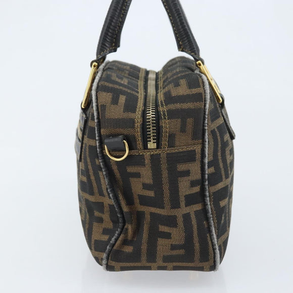 FENDI Zucca Canvas Hand Bag Black Brown Auth YKZ272