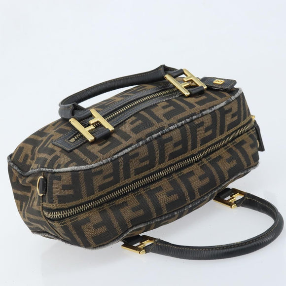 FENDI Zucca Canvas Hand Bag Black Brown Auth YKZ272