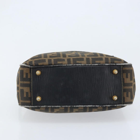 FENDI Zucca Canvas Hand Bag Black Brown Auth YKZ272