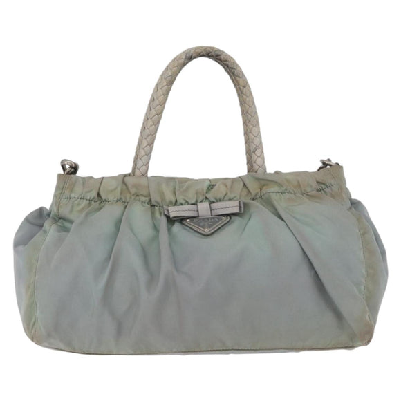 PRADA Hand Bag Nylon 2way Green Silver Auth YKZ274