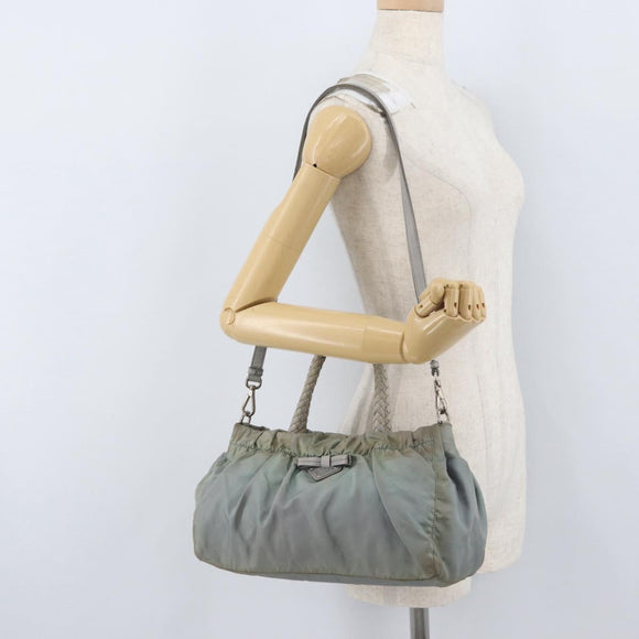 PRADA Hand Bag Nylon 2way Green Silver Auth YKZ274