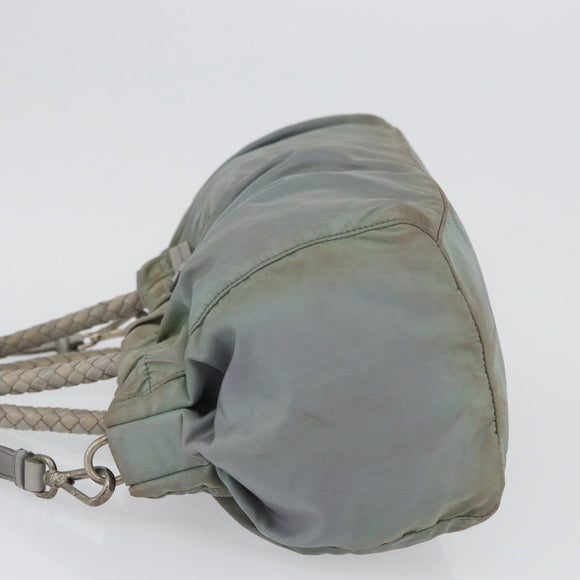 PRADA Hand Bag Nylon 2way Green Silver Auth YKZ274