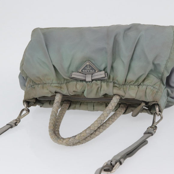 PRADA Hand Bag Nylon 2way Green Silver Auth YKZ274