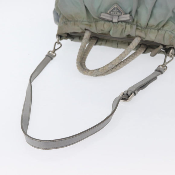 PRADA Hand Bag Nylon 2way Green Silver Auth YKZ274