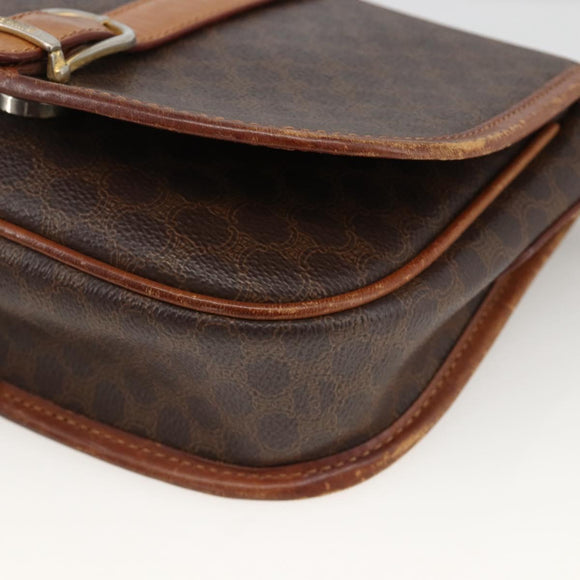CELINE Macadam Canvas Shoulder Bag PVC Leather Brown Gold Auth YKZ286