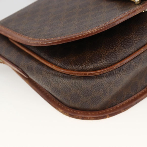 CELINE Macadam Canvas Shoulder Bag PVC Leather Brown Gold Auth YKZ286