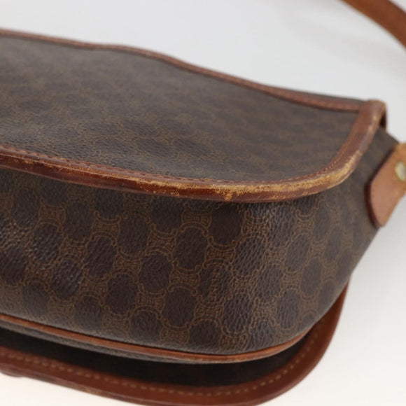 CELINE Macadam Canvas Shoulder Bag PVC Leather Brown Gold Auth YKZ286