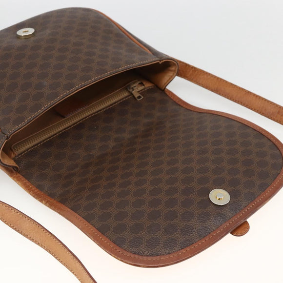 CELINE Macadam Canvas Shoulder Bag PVC Leather Brown Gold Auth YKZ286