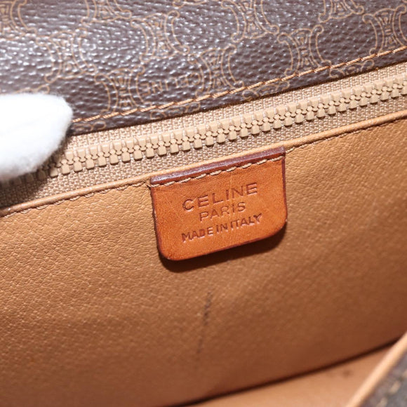 CELINE Macadam Canvas Shoulder Bag PVC Leather Brown Gold Auth YKZ286