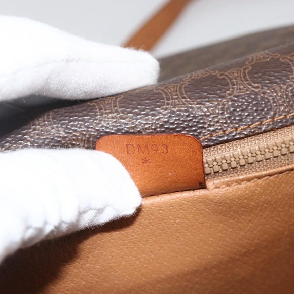 CELINE Macadam Canvas Shoulder Bag PVC Leather Brown Gold Auth YKZ286