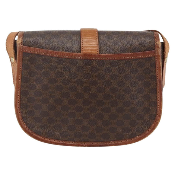 CELINE Macadam Canvas Shoulder Bag PVC Leather Brown Gold Auth YKZ286