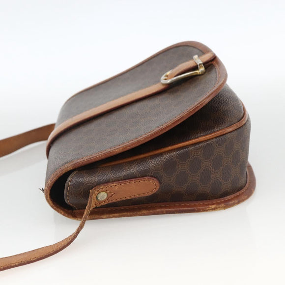 CELINE Macadam Canvas Shoulder Bag PVC Leather Brown Gold Auth YKZ286
