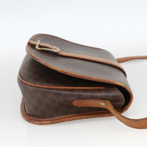 CELINE Macadam Canvas Shoulder Bag PVC Leather Brown Gold Auth YKZ286