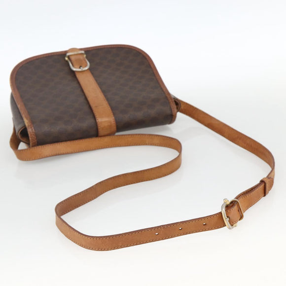 CELINE Macadam Canvas Shoulder Bag PVC Leather Brown Gold Auth YKZ286