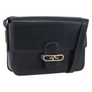 GUCCI Shoulder Bag Leather Navy Gold Auth YKZ288-1