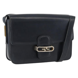 GUCCI Shoulder Bag Leather Navy Gold Auth YKZ288