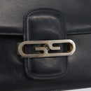 GUCCI Shoulder Bag Leather Navy Gold Auth YKZ288-17
