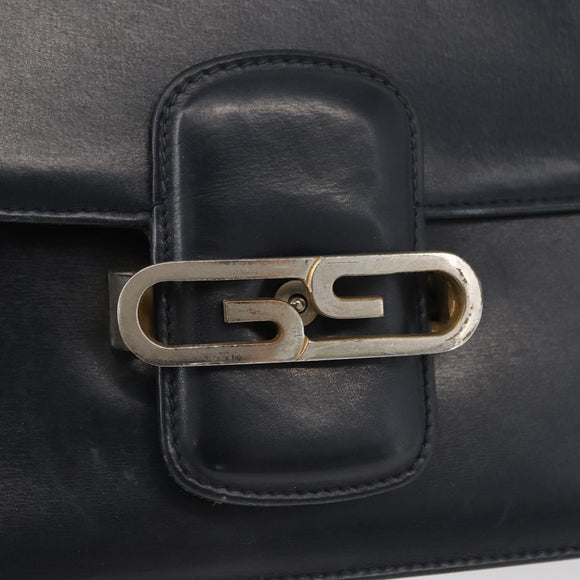 GUCCI Shoulder Bag Leather Navy Gold Auth YKZ288