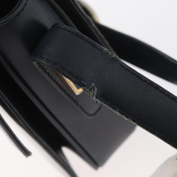 GUCCI Shoulder Bag Leather Navy Gold Auth YKZ288