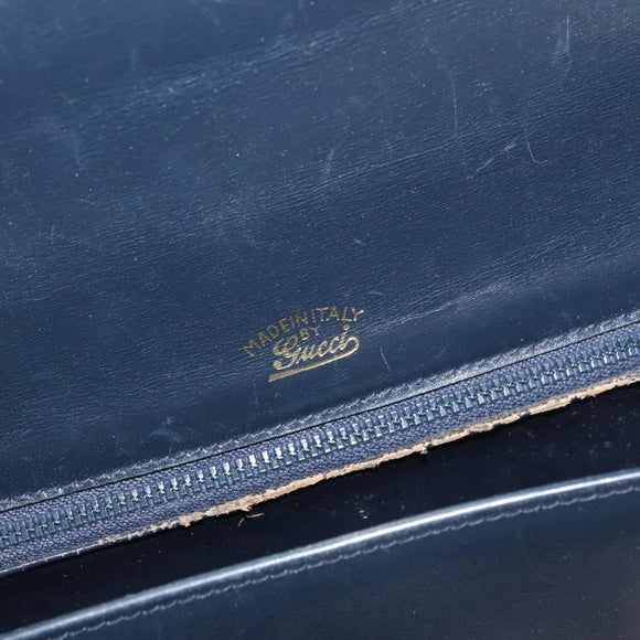GUCCI Shoulder Bag Leather Navy Gold Auth YKZ288