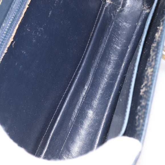 GUCCI Shoulder Bag Leather Navy Gold Auth YKZ288