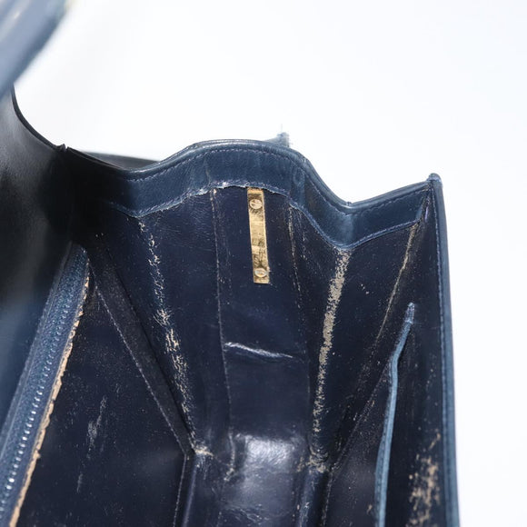 GUCCI Shoulder Bag Leather Navy Gold Auth YKZ288