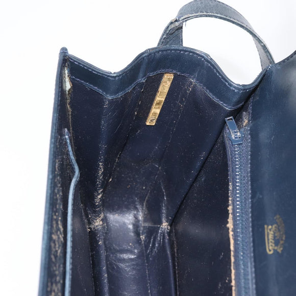 GUCCI Shoulder Bag Leather Navy Gold Auth YKZ288