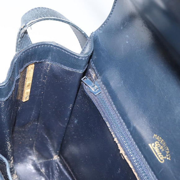 GUCCI Shoulder Bag Leather Navy Gold Auth YKZ288