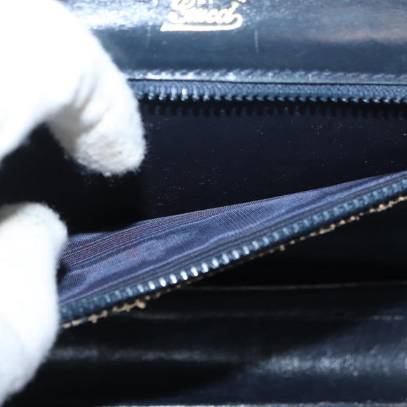 GUCCI Shoulder Bag Leather Navy Gold Auth YKZ288